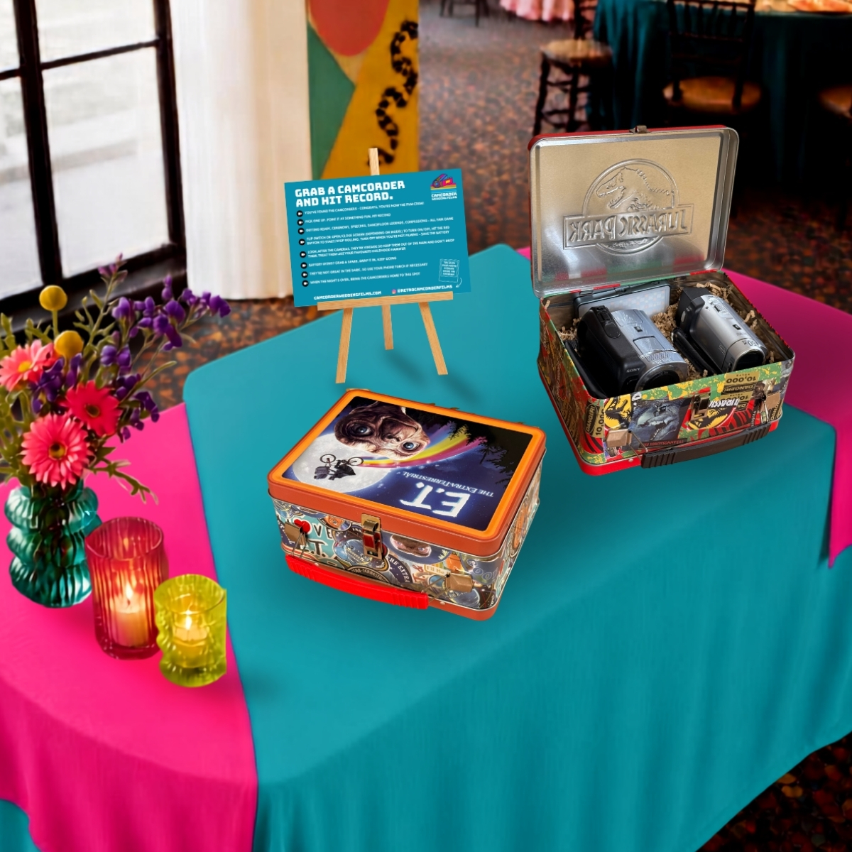 Camcorder hire display on wedding table hardshell case